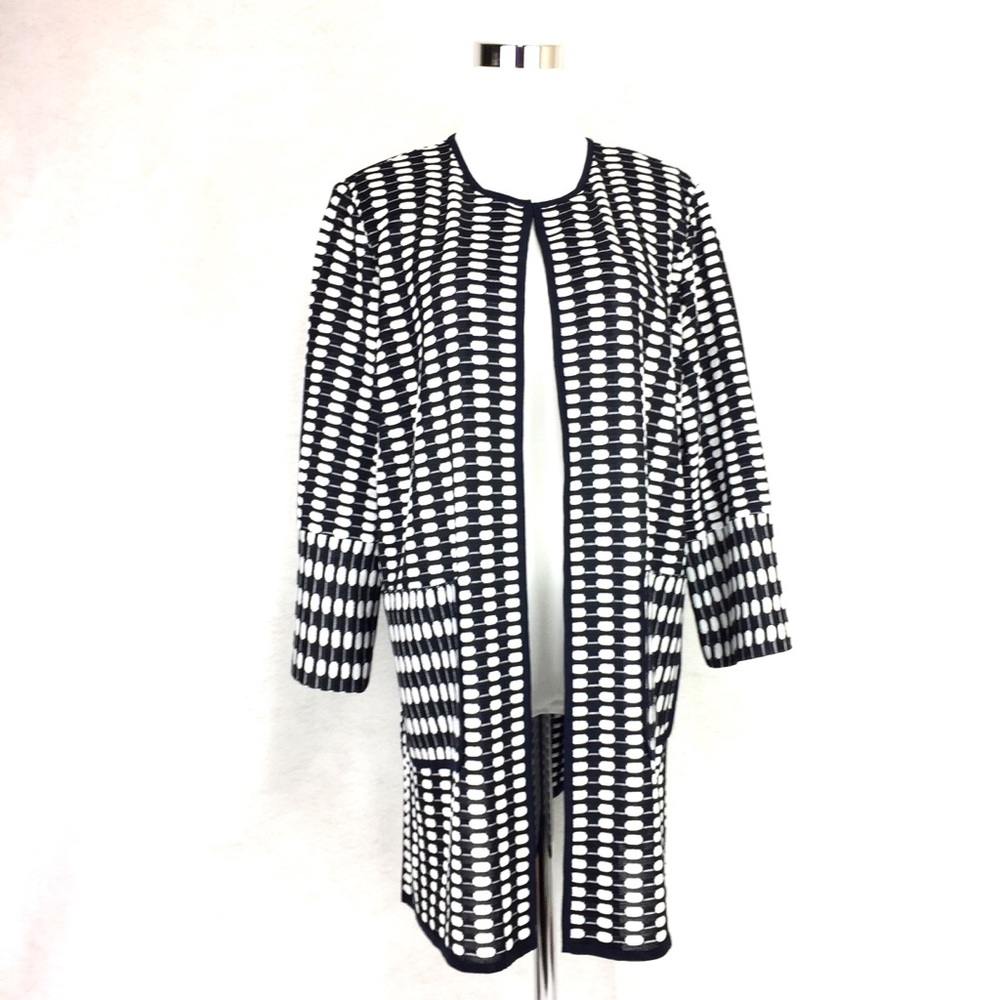 Ming Wang XL Open Front Jacket Black White